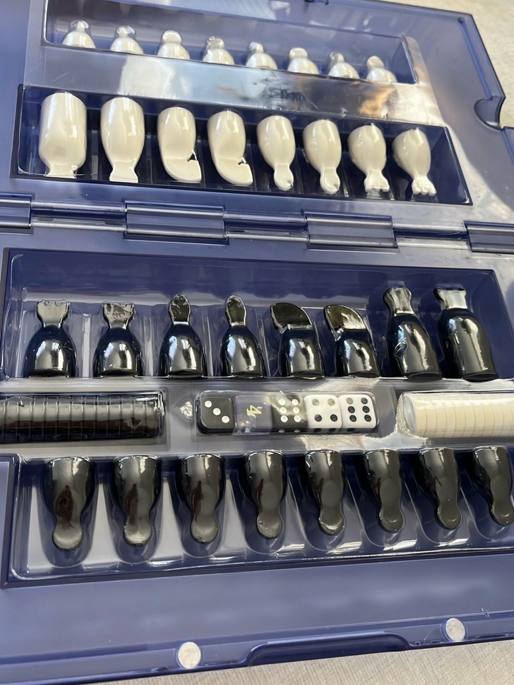 Portable Chess Set with White Plastic Pieces and Metallic-Accent Board - Picture 5 of 5
